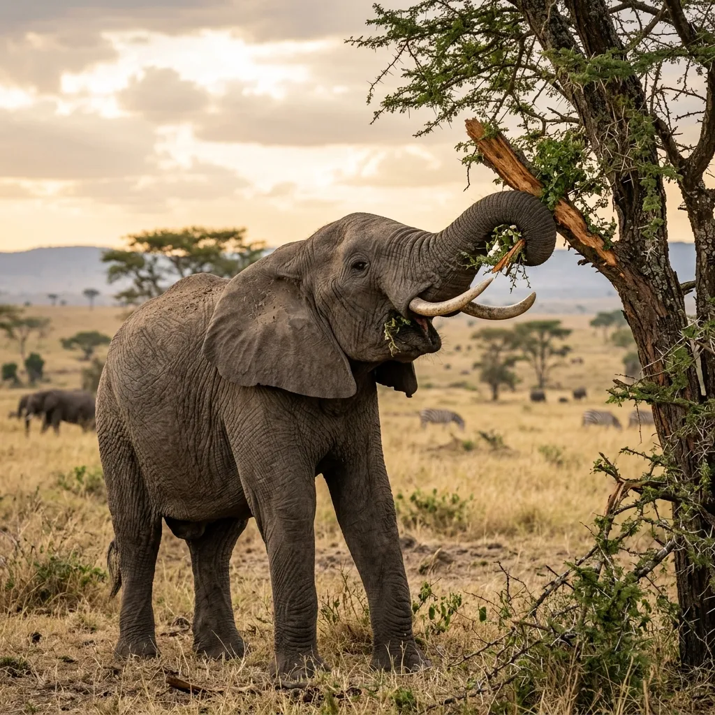 African Savanna Elephant - Feeding and hunting