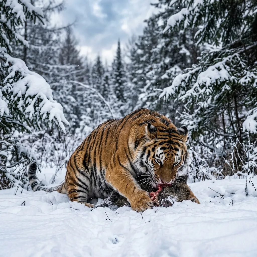 Amur Tiger - Feeding and hunting